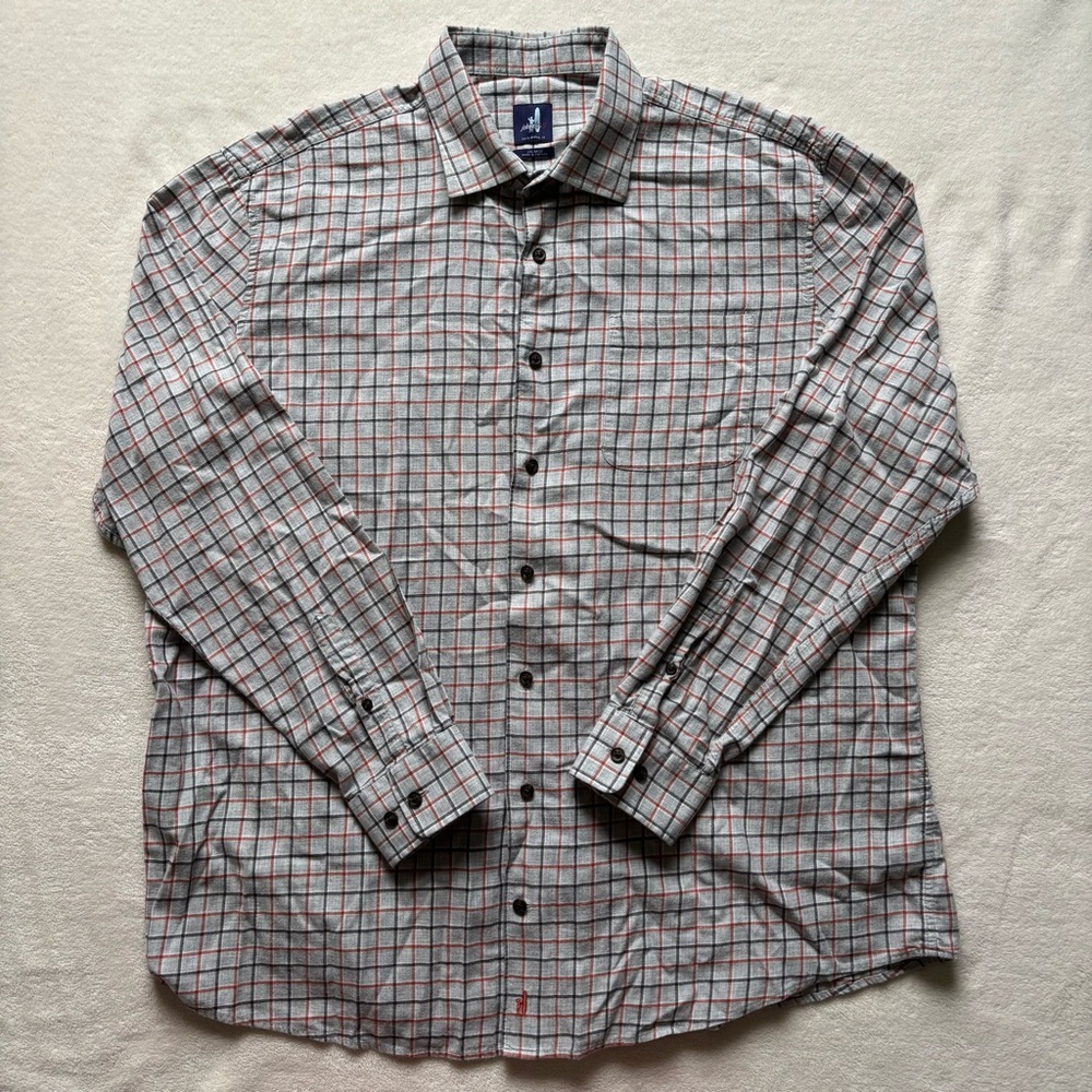 Johnnie O Shirt Mens 2XL Plaid Long Sleeve Button Up Hangin Out Casual Gray